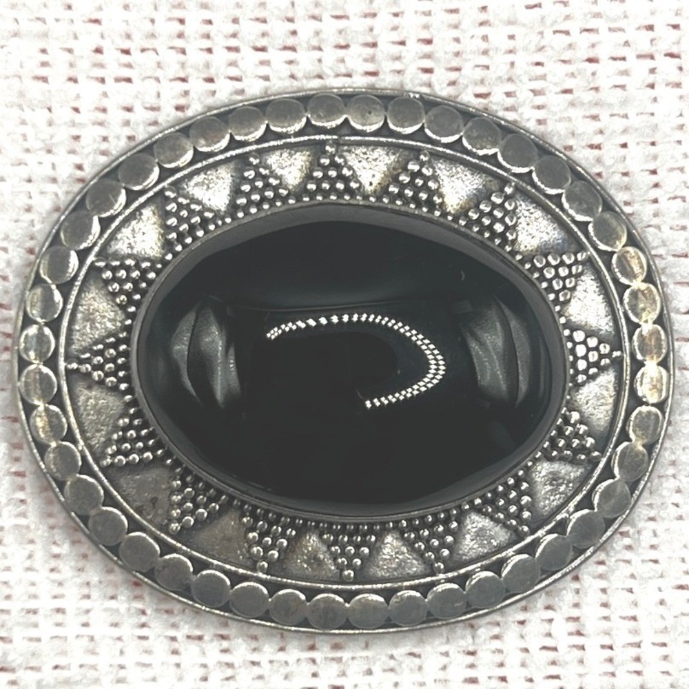 Vintage Sterling Silver Black Onyx Brooch Pin Southwestern Oval 17.6g 2"